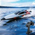Ssccgym 22.8" Inches UDI018 Large RC Speed Boat 2.4G 4WD 40-45km/h Remote Control Brushless Watercraft for 14y+ Hobby Adults (Grey 1-Batteries)