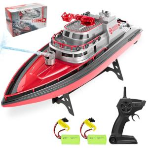 Cheerwing RC Boat, Remote Control Fireboat Firefighter for Kids, One-Key Water Spary, 2 Batteries for 40 Mins Run Time, 15KM/H High Speed Pool Toys for Boys Girls