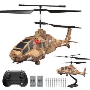 LMRC RC Helicopter with Missiles, 2.4GHz Remote Control Army Helicopter for Beginners & Adults, Military Helicopter, LED Lights, Altitude Hold, One-Key Take Off, Gift for Military Fans (Brown)
