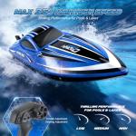 RC Boat for Kids with LED Lights, 35 KPH Remote Control Boat, 2.4Ghz Electric Fast Speed Boat for Adults, 30+ Mins, Self-righting, Demo, Pool Toys for Kids, Radio Controlled Watercraft, Blue, 16inch
