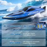 RC Boat for Kids with LED Lights, 35 KPH Remote Control Boat, 2.4Ghz Electric Fast Speed Boat for Adults, 30+ Mins, Self-righting, Demo, Pool Toys for Kids, Radio Controlled Watercraft, Blue, 16inch