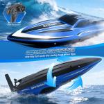 RC Boat for Kids with LED Lights, 35 KPH Remote Control Boat, 2.4Ghz Electric Fast Speed Boat for Adults, 30+ Mins, Self-righting, Demo, Pool Toys for Kids, Radio Controlled Watercraft, Blue, 16inch