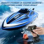 RC Boat for Kids with LED Lights, 35 KPH Remote Control Boat, 2.4Ghz Electric Fast Speed Boat for Adults, 30+ Mins, Self-righting, Demo, Pool Toys for Kids, Radio Controlled Watercraft, Blue, 16inch