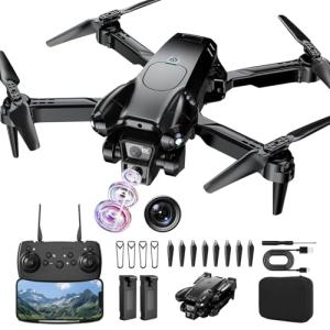 ASFSFQ Drone with Camera 1080P HD,Mini Drone for Beginners Kids Adults,Foldable RC Quadcopter with Stable Hover,Trajectory Flight,One Key Take Off/Land,2 Batteries,Toys for Boys and Girls（Black)