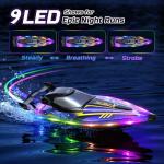DEERC 17” Large High-Speed RC Jet Boat, Self-Righting Remote Control Boat with 9 LED Lights, 32+ KPH, 30-Min Runtime, Waterproof for Pools & Lakes, Kids & Adults