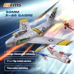 FMS Rc Planes for Adults Remote Control Airplane F-86 Skyblazer Blue RC Airplane 6CH 80mm Hobby Rc Airplanes PNP (No Radio, Battery, Charger)
