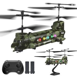 LMRC Army Chinook Remote Control Helicopter, LM19-D Military Transport RC Helicopter, Altitude Hold, One Key take Off/Landing, LED Light, Low Battery Reminder, Army Toys & Gift for Military Fans