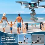 GPS Drone with Camera, 2K HD Drones for Adults, Foldable FPV Drone with GPS Auto Return, Follow Me, Circle Fly, Waypoint Fly, 5G Transmission, Gestures Selfie, Brushless Motor, 2 Batteries, Black
