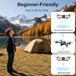 Drones with Camera for Adults,Foldable Drone for Beginners with 3 Batteries 36-Min Flight Time,1080P HD FPV Transmission Drone,Mini RC Quadcopter with Gesture Selfie,One Key Start,Altitude Hold,3D Flips,3 Speed Modes Easier to use,Black