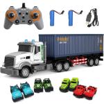 Mostop RC Semi Truck with Trailer - 23.6 Inch Large Remote Control Toy for Kids 3-8, 2 Rechargeable Batteries, 8 Mini Cars, LED Lights & Sound, 2.4GHz Semi-Trailer Truck Toys for Boys Girls