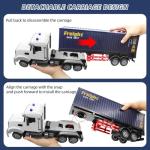 Mostop RC Semi Truck with Trailer - 23.6 Inch Large Remote Control Toy for Kids 3-8, 2 Rechargeable Batteries, 8 Mini Cars, LED Lights & Sound, 2.4GHz Semi-Trailer Truck Toys for Boys Girls
