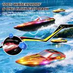 DEERC 2-Pack RC Boats for Kids, Fast Remote Control Boat with 4×1200mAh Batteries, 120 Min Runtime, 7 LED Lights Mode, Capsize Recovery, 2.4GHz Racing, Pool & Lake Toy