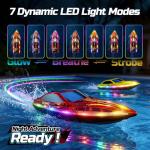 DEERC 2-Pack RC Boats for Kids, Fast Remote Control Boat with 4×1200mAh Batteries, 120 Min Runtime, 7 LED Lights Mode, Capsize Recovery, 2.4GHz Racing, Pool & Lake Toy