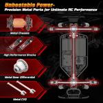 1:16 Scale All Terrain Fast RC Cars for Adults 40KPH, 4WD Electric Off-Road Remote Control Monster Truck with Metal Chassis, 2.4Ghz High Speed Car, Waterproof RC Truck with 2 Batteries for Boys & Kids