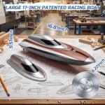 DEERC 17" Brushless RC Boat for Adults, 45+ KPH High-Speed Racing Boat, 3S 2800mAh Li-po Battery, Metal Rudder, Self-Righting Design, Remote Control Boat for Lakes, Pools & Saltwater, TX766