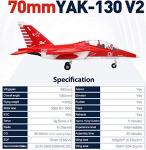 Fms Rc Plane for Adults Hobby Airplane 70mm Ducted Fan EDF Yak-130 V2 Red Super Scale RC Airplane Jet 6S PNP (no Radio, Battery, Charger)