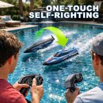 YESHIN RC Boat for Kids, 25 KPH Remote Control Boat, Fast RC Speed Boat with LED Lights, 500 ft Range with Low Battery & Out-of-Range Alarm, Self-Righting Waterproof Toy for Pool & Lake