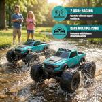 KB KAIBO 8816 1:12 Amphibious Remote Control Car with Full Proportional Steering-Fully Waterproof All Terrain RC Monster Truck for Kids 6-12+, 7.4V 4WD 2.4Ghz 60+ Min Dual Battery Blue