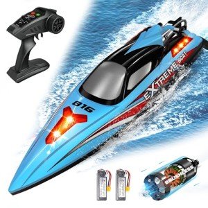 Levhorzn 34+MPH High Speed Brushless RC Boat - Large 19” Remote Control Boat with 2 Batteries, Auto Capsize Recovery Rc Boats for Adults & Kids, Perfect for Lakes & Rivers (Cyan)