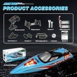 Levhorzn 34+MPH High Speed Brushless RC Boat - Large 19” Remote Control Boat with 2 Batteries, Auto Capsize Recovery Rc Boats for Adults & Kids, Perfect for Lakes & Rivers (Cyan)