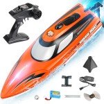 BEZGAR RC Boat, 14 inch Remote Control Boat for Kids and Adults, 25 KPH Fast RC Speed Boat with 1100mAh Battery, Ideal Waterproof Toy Boats for Lakes & Pools - HJ815 Orange