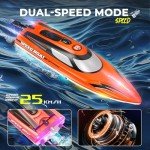 BEZGAR RC Boat, 14 inch Remote Control Boat for Kids and Adults, 25 KPH Fast RC Speed Boat with 1100mAh Battery, Ideal Waterproof Toy Boats for Lakes & Pools - HJ815 Orange