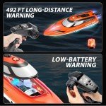 BEZGAR RC Boat, 14 inch Remote Control Boat for Kids and Adults, 25 KPH Fast RC Speed Boat with 1100mAh Battery, Ideal Waterproof Toy Boats for Lakes & Pools - HJ815 Orange