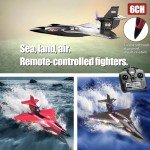 Rumdout RC Plane for Water Land & Air, Amphibious Tri-Phibian Aircraft, 6CH brushless Powered RC Airplane That can Fly Against The Wind, 2.4GHz RTF Airplane (Black)
