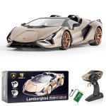 MIEBELY Lamborghini Remote Control Car, 1:16 Scale Lambo Toy Car 7.4V 500mAh Officially Licensed 12Km/h Rc Cars with Led Light 2.4Ghz Model Car for Adults Boys Girls Birthday Ideas Gift (Champagne)