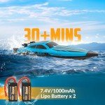 VOLANTEXRC Brushless RC Boats for Adults, 30+MPH Fast Remote Control Boat with 2 Rechargeable Batteries for Lakes, 30+ Mins Full Proportional Boat High Speed RC Boat for Adults (79705)