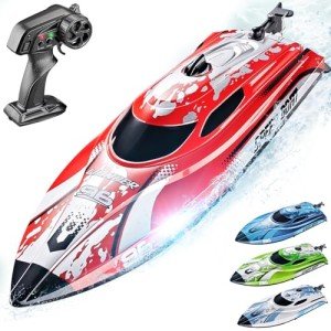 BEZGAR RC Boat, 12 inch Remote Control Boat for Kids and Adults, 25 KPH Fast RC Speed Boat with 700mAh Battery, Ideal Waterproof Toy Boats for Lakes & Pools - TX126 Red