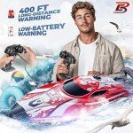 BEZGAR RC Boat, 12 inch Remote Control Boat for Kids and Adults, 25 KPH Fast RC Speed Boat with 700mAh Battery, Ideal Waterproof Toy Boats for Lakes & Pools - TX126 Red
