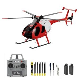 Dodoore Remote Control Helicopter, C189 MD500 RC Helicopter Model, 1/28 Scale 4CH Single-Rotor Helicopter with 6-Axis Gyro and Brushless Motor, 2.4GHz RC Aircraft for Adults, 2 Batteries (Red)
