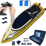 RC Boat with 2 Rechargeable Battery, 30+ MPH Fast Remote Control Boat with Storage Package, 2.4G Large RC Electric Boats Pool and Lakes Toys with LED Lights for Adults and Kid