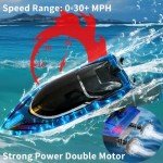 RC Boat with 2 Rechargeable Battery, 30+ MPH Fast Remote Control Boat with Storage Package, 2.4G Large RC Electric Boats Pool and Lakes Toys with LED Lights for Adults and Kid