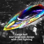 RC Boat with 2 Rechargeable Battery, 30+ MPH Fast Remote Control Boat with Storage Package, 2.4G Large RC Electric Boats Pool and Lakes Toys with LED Lights for Adults and Kid