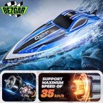 BEZGAR RC Boat, 16 inch Big Remote Control Boat for Adults and Kids and, 35 KPH Large Fast RC Speed Boat with 1500mAh Battery, Ideal Waterproof Toy Boats for Lakes - HJ818 Blue