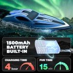 BEZGAR RC Boat, 16 inch Big Remote Control Boat for Adults and Kids and, 35 KPH Large Fast RC Speed Boat with 1500mAh Battery, Ideal Waterproof Toy Boats for Lakes - HJ818 Blue