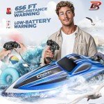 BEZGAR RC Boat, 16 inch Big Remote Control Boat for Adults and Kids and, 35 KPH Large Fast RC Speed Boat with 1500mAh Battery, Ideal Waterproof Toy Boats for Lakes - HJ818 Blue