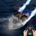 RC Bait Boat, 600m/1968ft High Speed Remote Surf Fishing Bait Boat 4.4LBS Loading Positioning Bait Boat with GPS and 2 x 5200Mah Battery for Ocean Lake Fishing, Auto Navigation, Cruise Control (Gray)