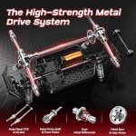 Womaqu 1/14 Brushless RC Car for Adults and Boys, Full Roll-Cage Frame, 4WD High-Speed 50 km/h, All-Terrain Remote Control RC Truck with Two 2S 1500 mAh LiPo Batteries, Compatible with 3S LiPo