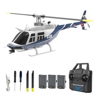 Hylukon C138 Remote Control Helicopter, 1:33 Scale Bell206 Helicopter 2.4G 6CH RTF Single Propeller Aileron Free, Optical Flow Positioning, Six-axis Gyroscope Stabilization Gift for Adults (3 Battery)