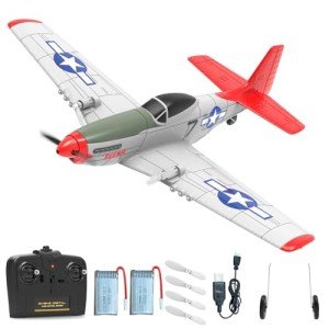 VOLANTEXRC 2 Channel RC Plane P51D Mustang RTF for Beginners, 2.4Ghz Remote Control Airplane Easy to Fly with Gyro Stabilization, Outdoor Hobby WWII Toy for Kids & Adults (Red)