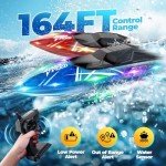 TOLLCY Remote Control Boat for Kids, 2Pack RC Boats with LED Lights for Pools Lakes River & Bathtub, 2.4Ghz Control, Whole Body Waterproof, 2 Rechargeable Batteries Summer Water Toys