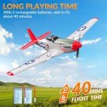 VOLANTEXRC 2 Channel RC Plane P51D Mustang RTF for Beginners, 2.4Ghz Remote Control Airplane Easy to Fly with Gyro Stabilization, Outdoor Hobby WWII Toy for Kids & Adults (Red)