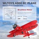 CKYSCHN WLtoys A300 4-Ch RC Plane, Beechcraft D-17 RC Airplanes with Lights, 6G/3D Brushless RC Planes with 2 Batteries, 2.4G Remote Control RC Airplanes Gifts for Adults