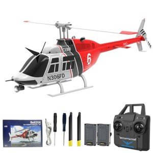 Hylukon C138 Remote Control Helicopter, 1:33 Scale Bell206 Helicopter 2.4G 4CH RTF Single Propeller Aileron Free, Six-axis Gyroscope, Modular Battery, One-Touch Function Gift for Adults 2 Batteries