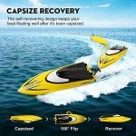 Zyerch RC Boat - Remote Control Boat for Pools and Lakes, 25 km/h Fast RC Boats for Adults and Kids, 2.4Ghz Self-Righting Racing Boats with 2 Rechargeable Battery, Low Battery Alarm, Yellow