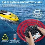 Zyerch RC Boat - Remote Control Boat for Pools and Lakes, 25 km/h Fast RC Boats for Adults and Kids, 2.4Ghz Self-Righting Racing Boats with 2 Rechargeable Battery, Low Battery Alarm, Yellow