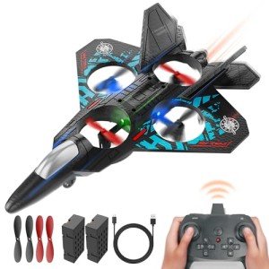 BEZGAR Drones for Kids | 2.4GHZ RC Plane, 6-axis Gyro Remote Control Airplane, RC Helicopter, 360° Flip Fighter Jet Toy with Colorful LED Navigation Light Blue